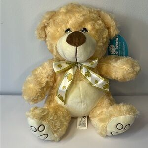 Tan and White‎ Stuffed Teddy Bear with Bow